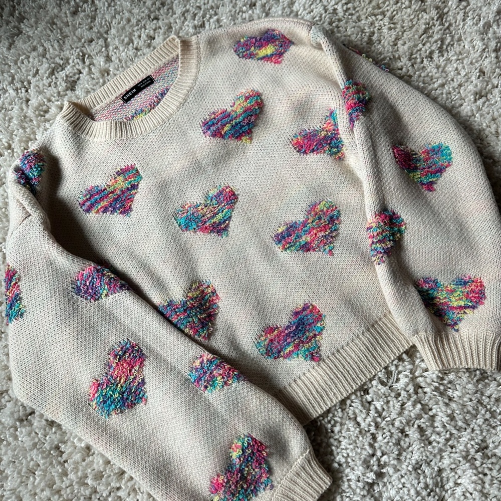Vintage stitch y2k cheesy hippie heart patch indie thickknit bell sleeve… - Picture 2 of 4